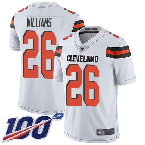 Cleveland Browns Greedy Williams Men White Limited Jersey 26 NFL Football Road 100th Season Vapor Untouchable